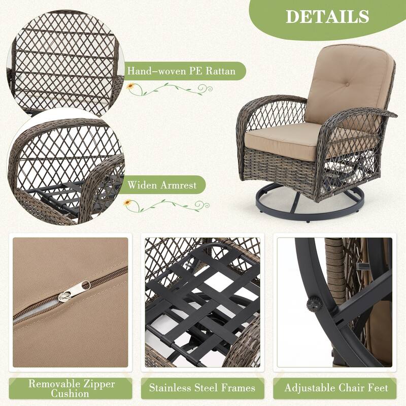 360° Swivel Rocking Patio Chairs Set with Thick Cushions & Tempered Glass Table | Indoor Living Room / Balcony| 3/5-Piece