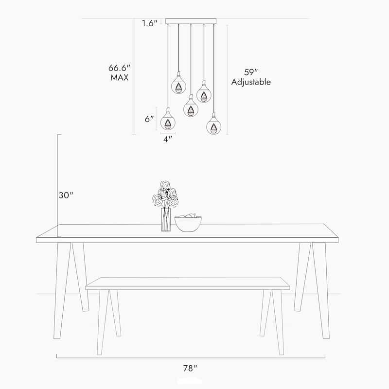 Modern 5-Light LED Brass Chandelier Cluster Pendant Kitchen Island Stairwell Light - Dia. 16.5" x H 6"