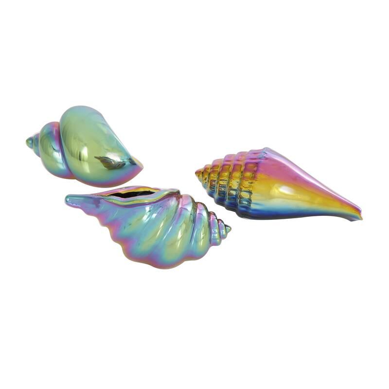 Silver, White or Multi Colored Porcelain Ceramic Shell Shell Decorative Sculpture (Set of 3)