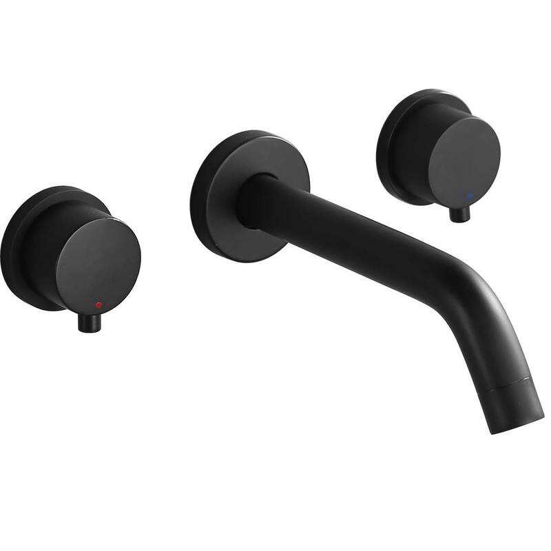 8 in W*8.23 D Solid Brass 2-Handle Wall Mounted Bathroom Sink Faucet - Matte Black