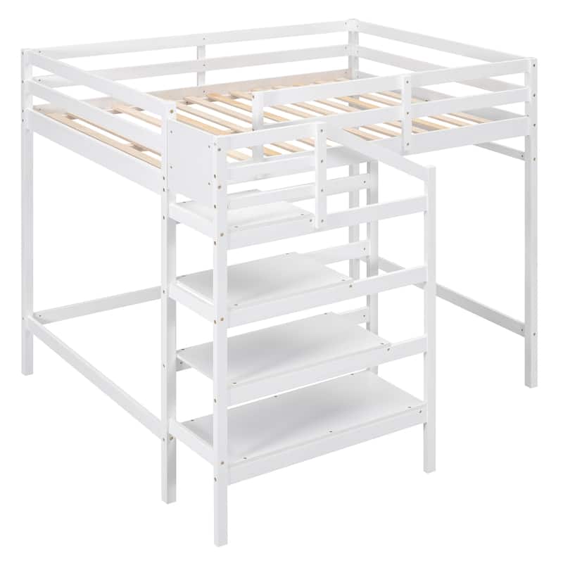 Space-Saving Full Loft Bed with Built-In Storage and Stairs, Ideal for Bedrooms