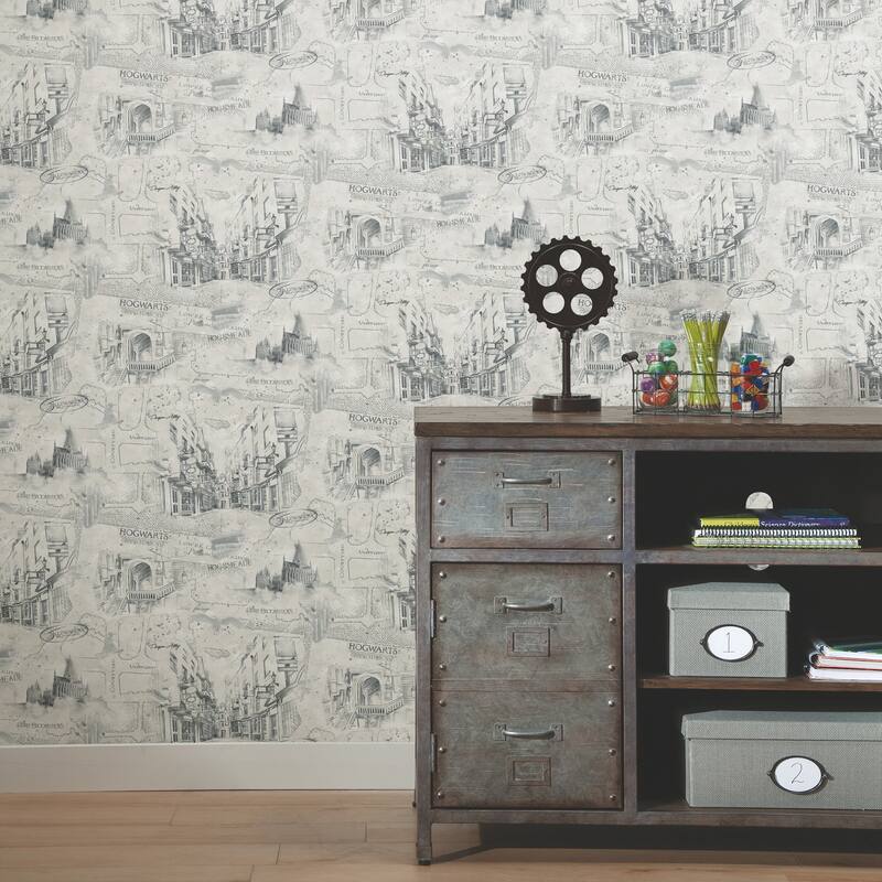 Taupe Harry Potter Map Peel and Stick Wallpaper by RoomMates On Sale