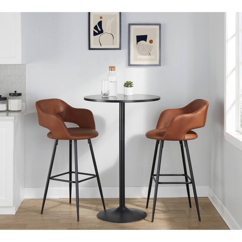 Porch & Den Vallen 30" Fixed-Height Faux Leather Counter Stool with Metal Legs & Square Footrest (Set of 2)