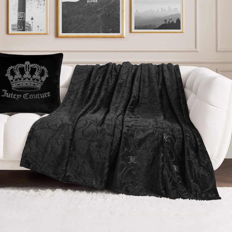 Juicy Couture 60"x70" Embossed Plush Throw Blankets - 60" x 70" - Black