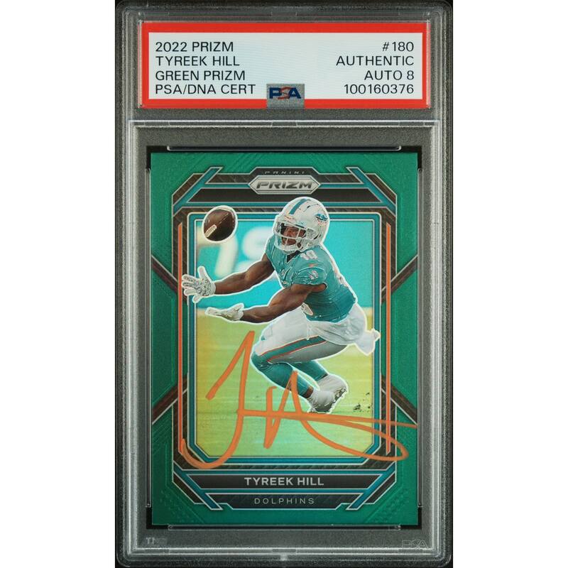 Tyreek Hill 2022 Panini Prizm Green Signed Football Card #180 Auto Graded PSA 8 - 8' x 11'