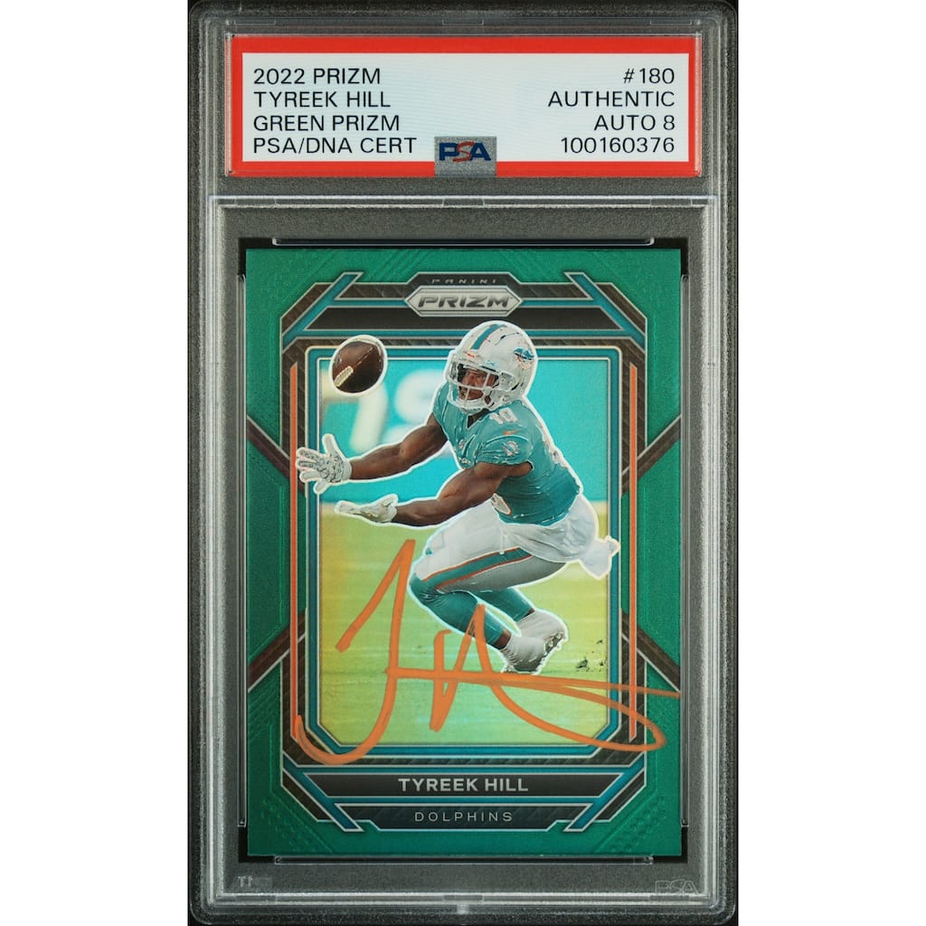Tyreek Hill 2022 Panini Prizm Green Signed Football Card #180 Auto Graded PSA 8 - 8' x 11'