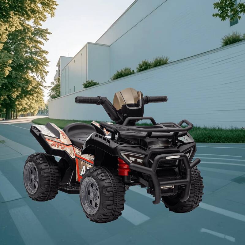 Electric Battery Powered ATV Ride On Car for Kids, 6V Motorized Quad with Music and Simple Controls, Suitable for 18-36 Months - Black
