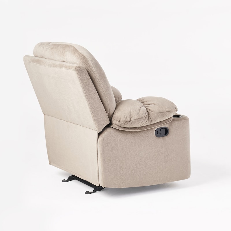 Brown Elegant Fabric Manual Recliner Chair with Dual Cup Holders, Spacious Dimensions for Max Comfort