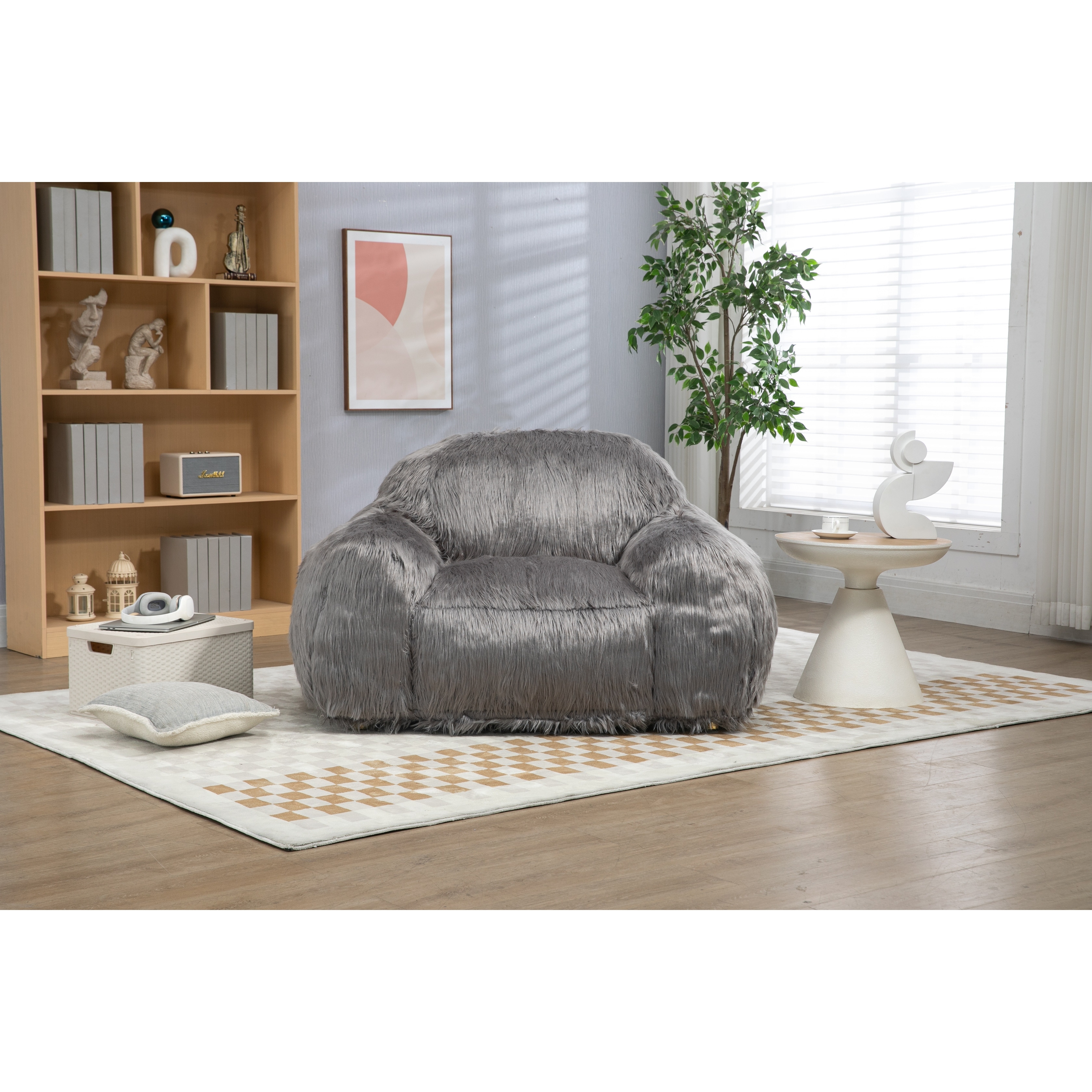 Microfiber Long Hair Single Bean Bag Sofa Chair Modern Lazy Sofa High Density Foam Bean Bag Chair Filled for Living Room Grey Bed Bath Beyond 39389851