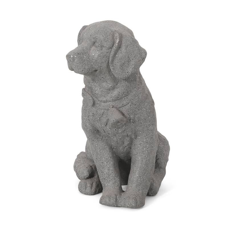 Roomfitters 15-Inch MGO Puppy Dog Garden Statue, Cast Stone Outdoor Sculpture in Lightweight Concrete, Stone Gray