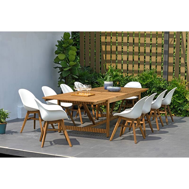 Amazonia Hawaii White 11 piece Extendable Rectangular Patio Dining Set - 11 Piece