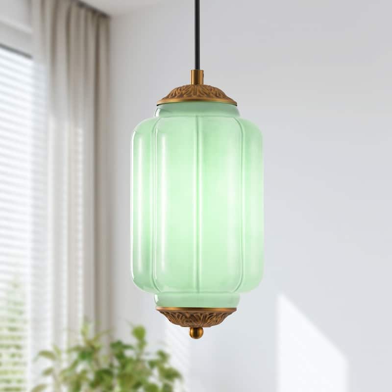 Starsky 1-Light Retro Pumpkin Shaped Slim Cylindrical Glass Pendant