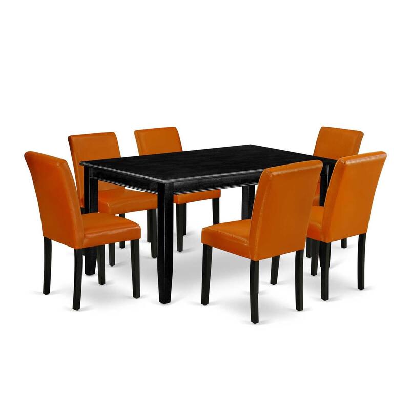 Kitchen Dining Set 7 Piece - Rectangle Table & 6 Faux Leather Chairs - 36x60 Inch