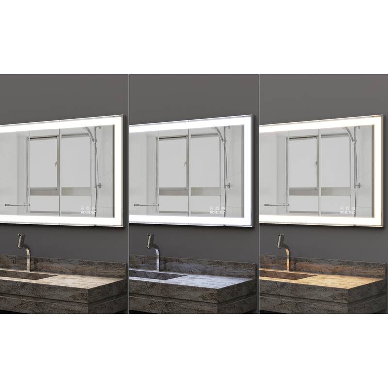 48x24 inch LED Bathroom Vanity Mirror Wall Mounted Adjustable White/Warm/Natural Lights Anti-Fog Touch Switch with Memory Smart