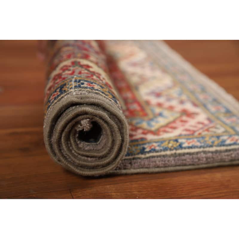 Geometric Kazak Oriental Foyer Rug Handmade Grey Wool Carpet - 2'0"x 3'0" - 2'0"x 3'0" - Grey