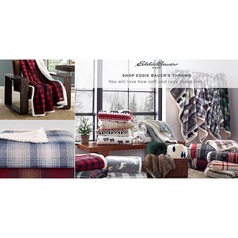 Eddie Bauer Ultra Soft Plush Fleece Reversible Oversized Throw Blankets