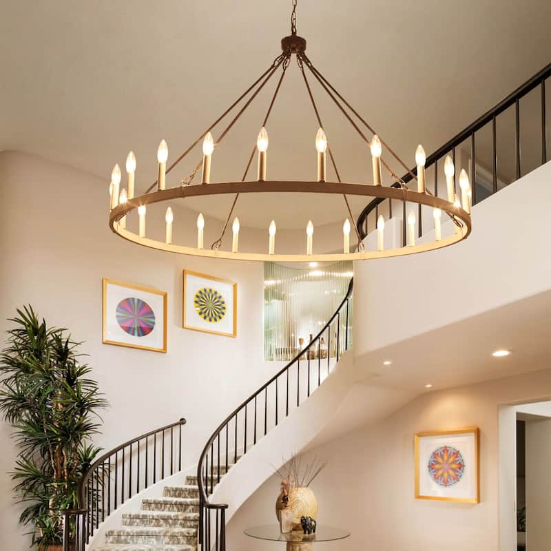 24-Light 51.97-inch Dimmable Round Wagon Wheel Chandelier for Dining Room