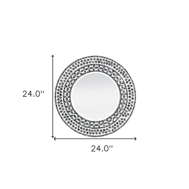 HomeRoots 24" Black And White Round Wood And Shell Framed Accent Mirror - 24' X '24' X '0.8