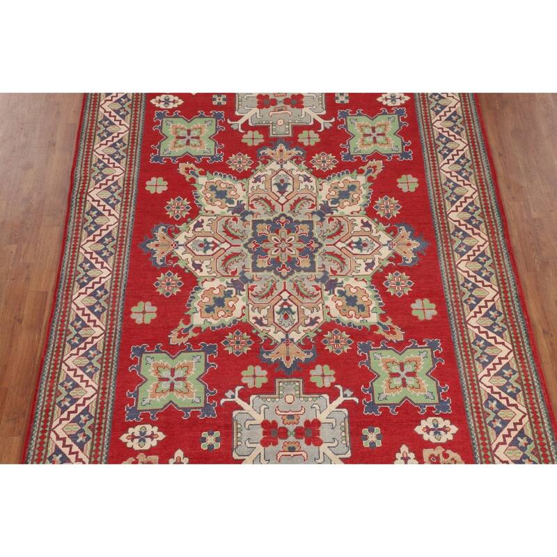 Red Kazak Oriental Area Rug Hand-Knotted Dining Room Wool Carpet - 6'8" x 9'9"