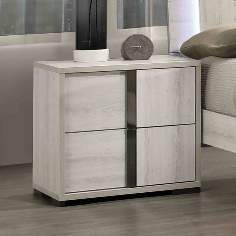 Contemporary Nightstand - White Wash Finish, Melamine Top & Chrome Handles