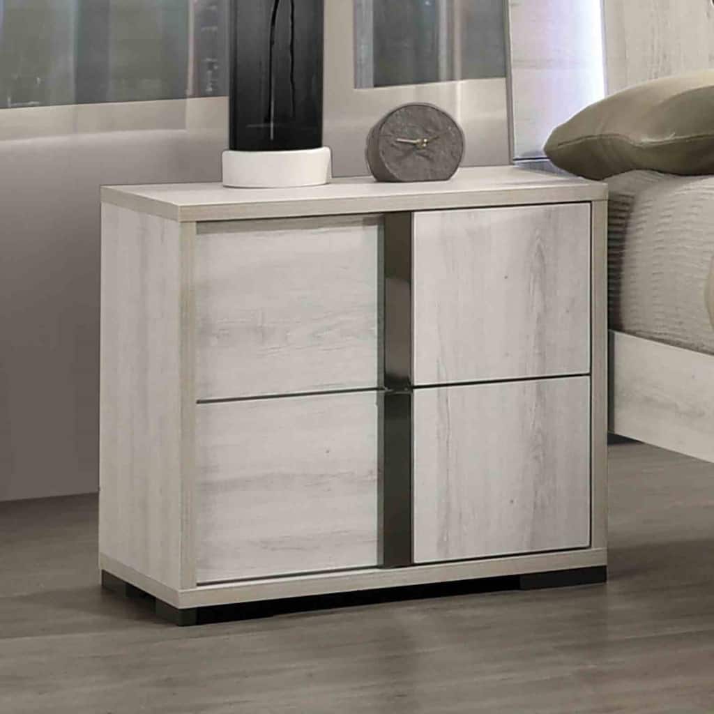 Contemporary Nightstand - White Wash Finish, Melamine Top & Chrome Handles