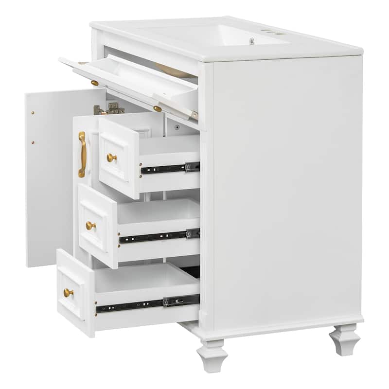 Roomfitters 36" Bathroom Vanity with Sink, Flip-Out Drawer, 3 Drawers, Soft-Close Doors, Solid Wood Cabinet