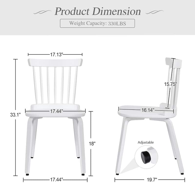 Solid Wood Spindle Back Windsor Dining Chairs, Set of 2 - 17.44" (W) x 19.7" (D) x 33.1" (H)