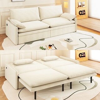 4-Seat Convertible Sleeper Sofa Bed - Chenille Fabric, Deep Seat Comfort, USB Port & 2-in-1 Pillow for Living Room/Apartment