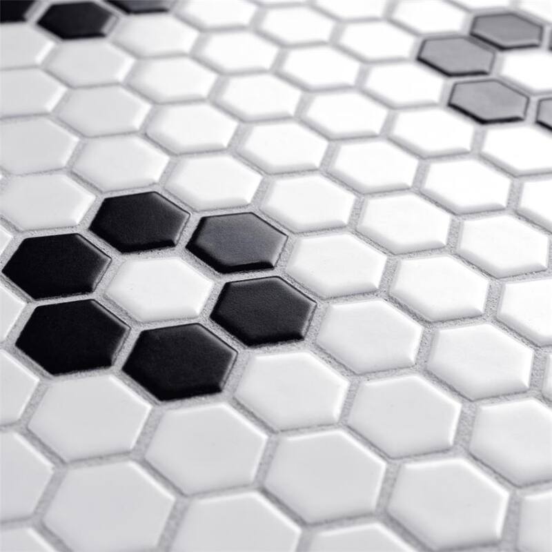 Merola Tile Metro 1" Hex Matte White w/Flower 10-1/4" x 11-7/8" Porcelain Floor and Wall Tile