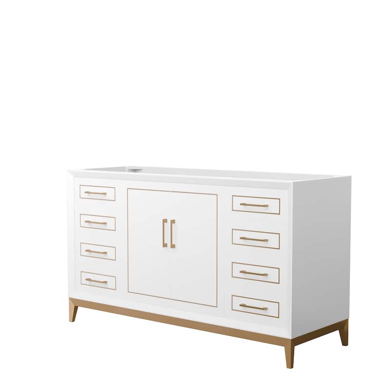 Marlena 60-Inch Single Vanity Cabinet - White, Satin Bronze Trim, No Top