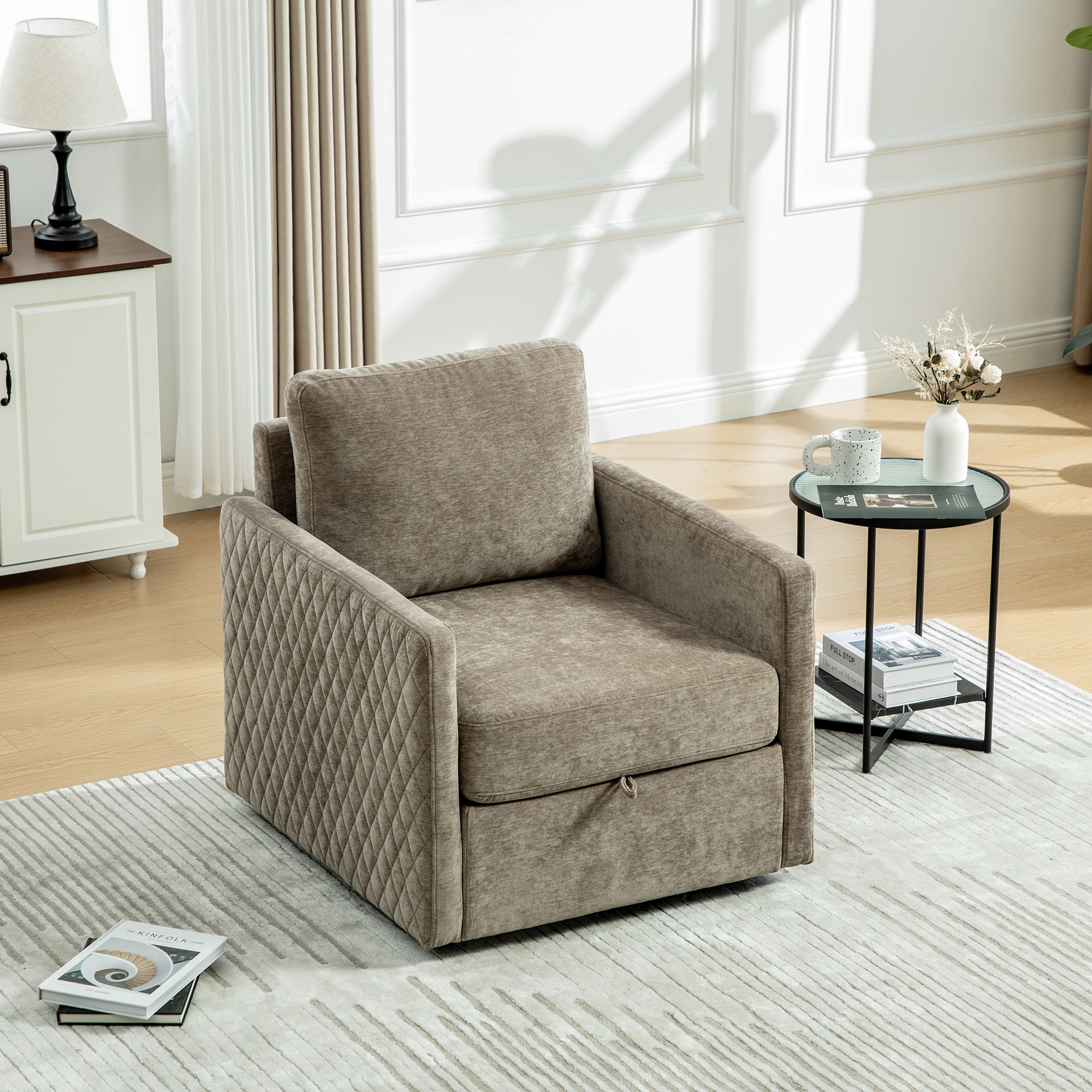 Swivel Chair Armchair Club Chair Single Sofa with Hidden Storage, Taupe Side Chair Padded Chair with Pillow