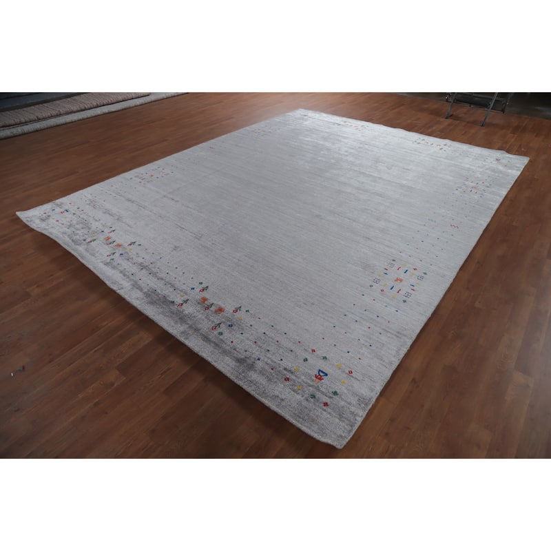 Hand Knotted Oriental 100% Wool Carpet Tribal Animal Pictorial Greys & Charcoal Gabbeh Area Rug - 11' 6'' X 8' 9''