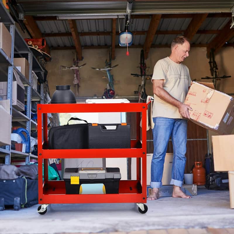 3-Tier Utility Cart Metal Mental Storage Service Trolley - 30'' x 15'' x 31'' (L x W x H)