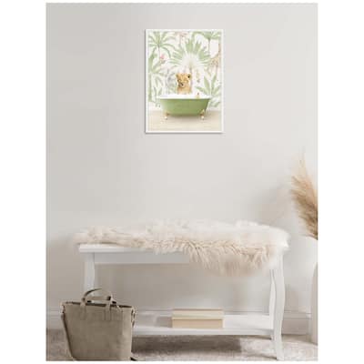 Kate and Laurel Sylvie Lion Cub in Wild Safari Bathtub Framed Canvas by Amy Peterson