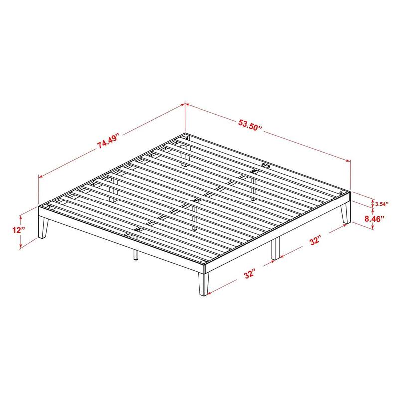 Full Size Bed Frame - Platform Bed with Wood Legs - Oak Finish - Sturdy & Easy Assembly