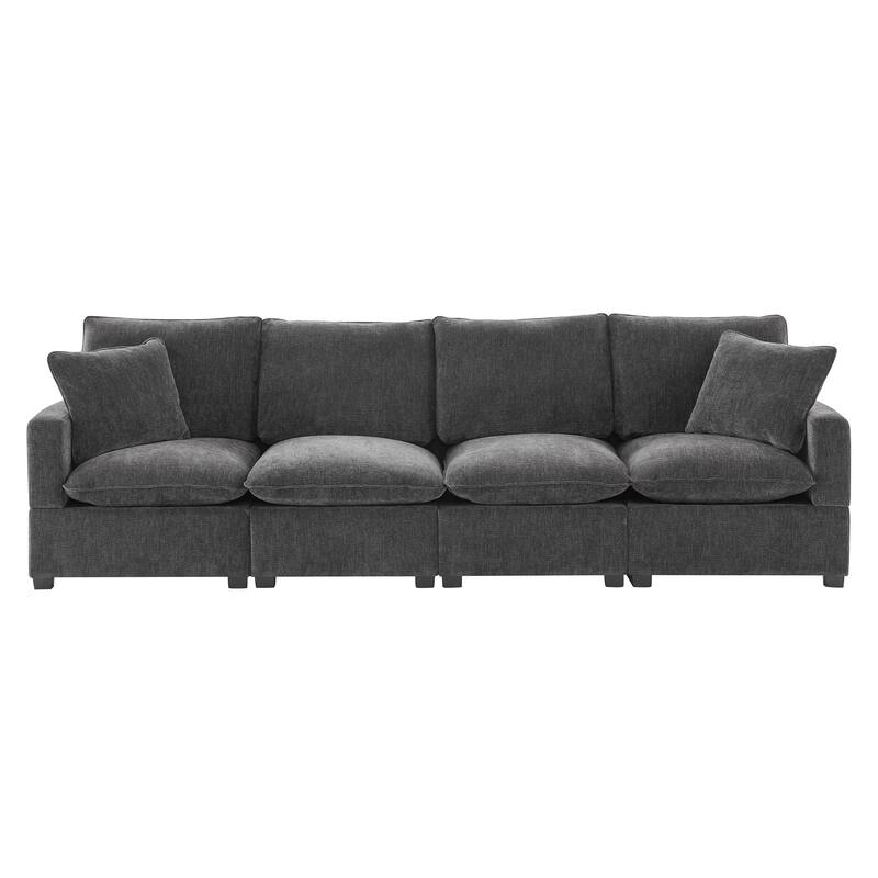 84" Modular Chenille 4-Seat Sectional Sofa Set with 2 Pillows and Removable Cushions, Perfect for Living Space