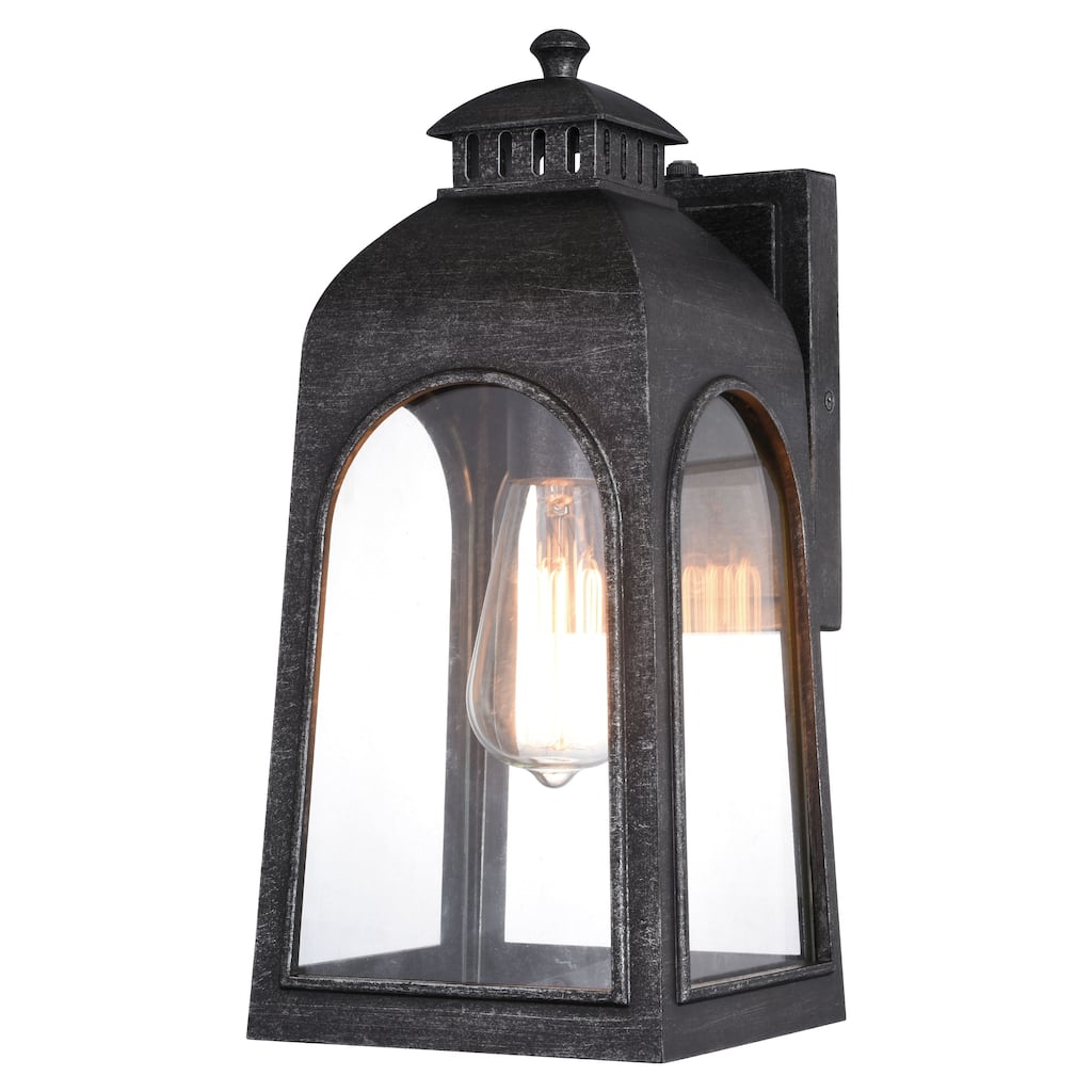 VAXCEL Pilsen 1-Light Brushed Charcoal Dusk to Dawn Sensor Outdoor Wall Sconce, Rust-Resistant Aluminum, Clear Glass Shade