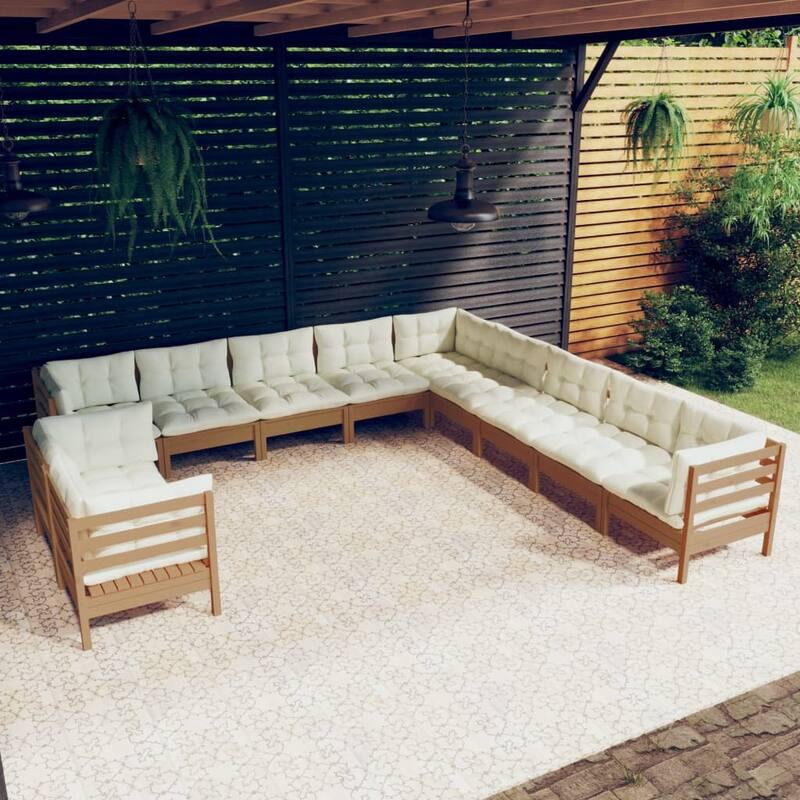 vidaXL Solid Pinewood Patio Lounge Set 12 Piece with Cushions Multi Colors - 25" x 25" x 24.6"