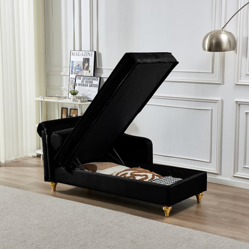 Roomfitters Modern Chaise Lounge, Indoor Daybed with Gold Metal Legs & Bolster Pillow for Bedroom Living Room, Black