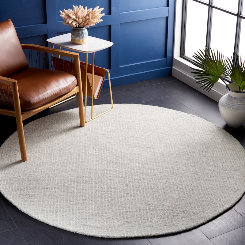 SAFAVIEH Handmade Abstract Lottie Modern Wool Rug - 4' Round - Light Grey/Ivory - Round