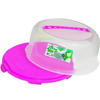 Palais Dinnerware Portable Cake Caddy Storage Container Server with Handle - 14 Inch Wide (Pink)