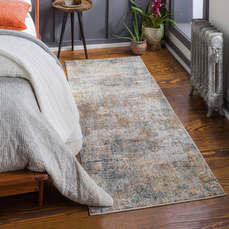 Livabliss Modern & Contemporary Mirabel Abstract Area Rug - 2'7" x 10' - Brown/Blue