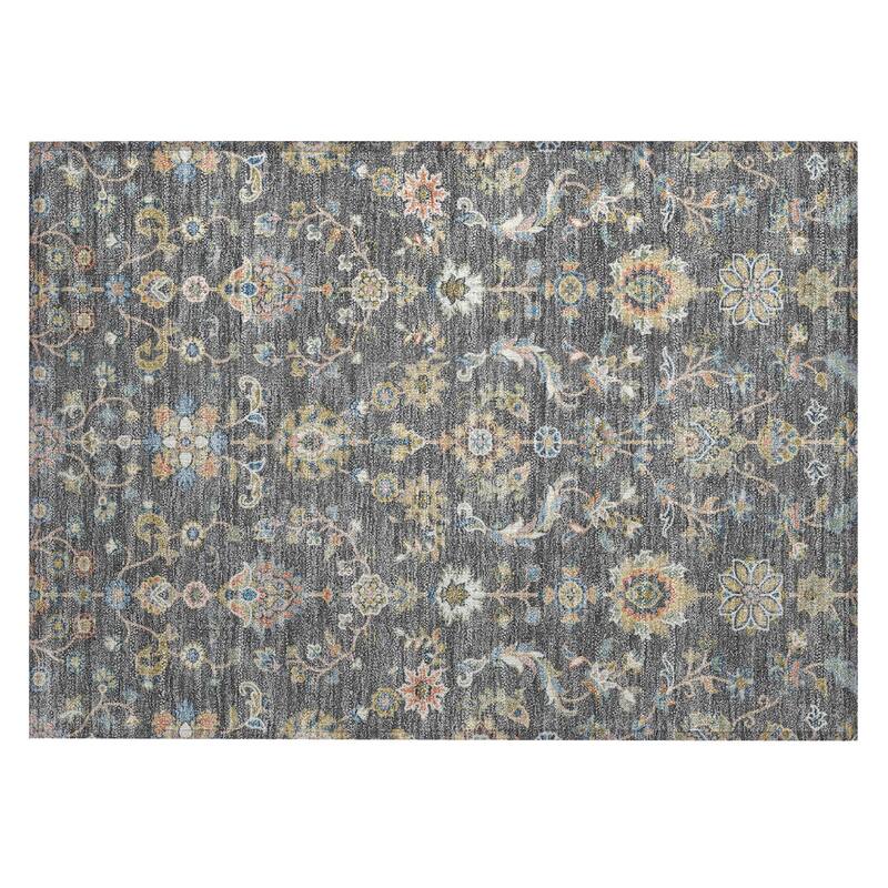 Machine Washable Indoor/ Outdoor Traditional Basalt Chantille Rug