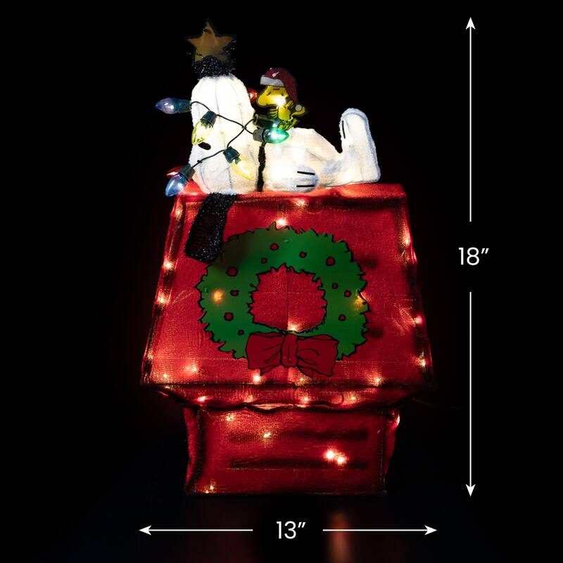 Lighted Snoopy on Dog House Outdoor Christmas Decoration - 18" - Clear Lights - Red