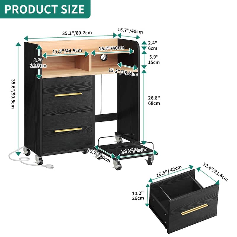 Moasis 2 Drawer Rolling File Cabinet with Printer Stand Cart for Home Office