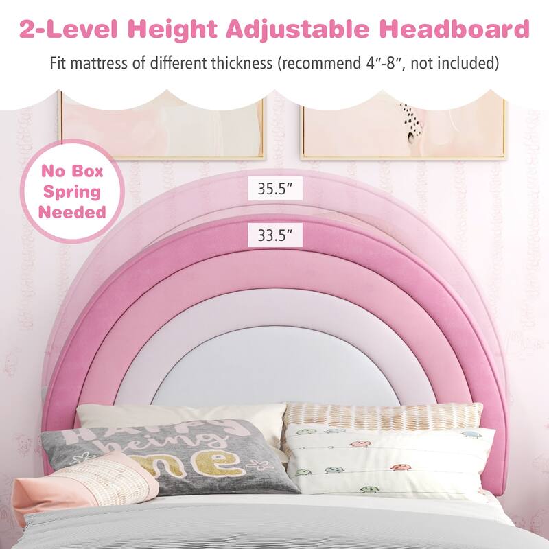 Gymax Kids Twin Platform Bed Frame Upholstered Twin Size Bed w/ Wooden