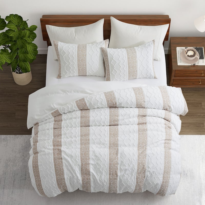 3-Piece Textured Stripe Geometric Oversized Stylish Duvet Cover Set