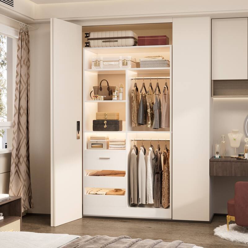 36" Freestanding Closet System With 3 Drawers and 2 Hanging Rods,Multi-Purpose Wardrobe Closet Rack