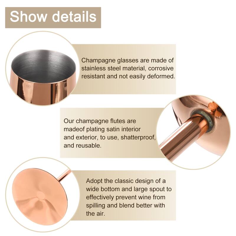 Unbreakable Stemmed Champagne Glasses, 270ml/9 OZ Champagne Flutes，Rose Gold - Rose Gold