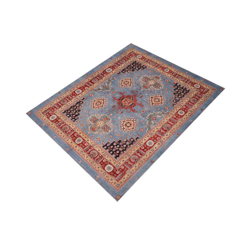 Tribal Kazak Evelin Light Blue/Red Wool Rug - 8'0'' x 9'10''